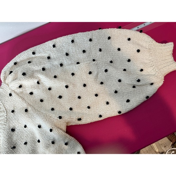 ULLA JOHNSON Womens Adalene Cream Black Pom Pom Puff Sleeve Cotton Sweater Sz M - Picture 6 of 11